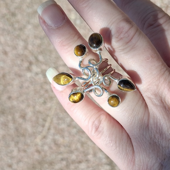 New Unique Twisted Tiger Eye 925 Silver Statement Ring. - Picture 6 of 13
